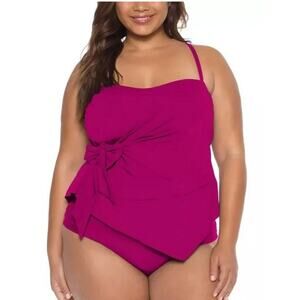 Becca Pink Swim Tankini Multi-way Straps Top Pomegranate 1X NWT